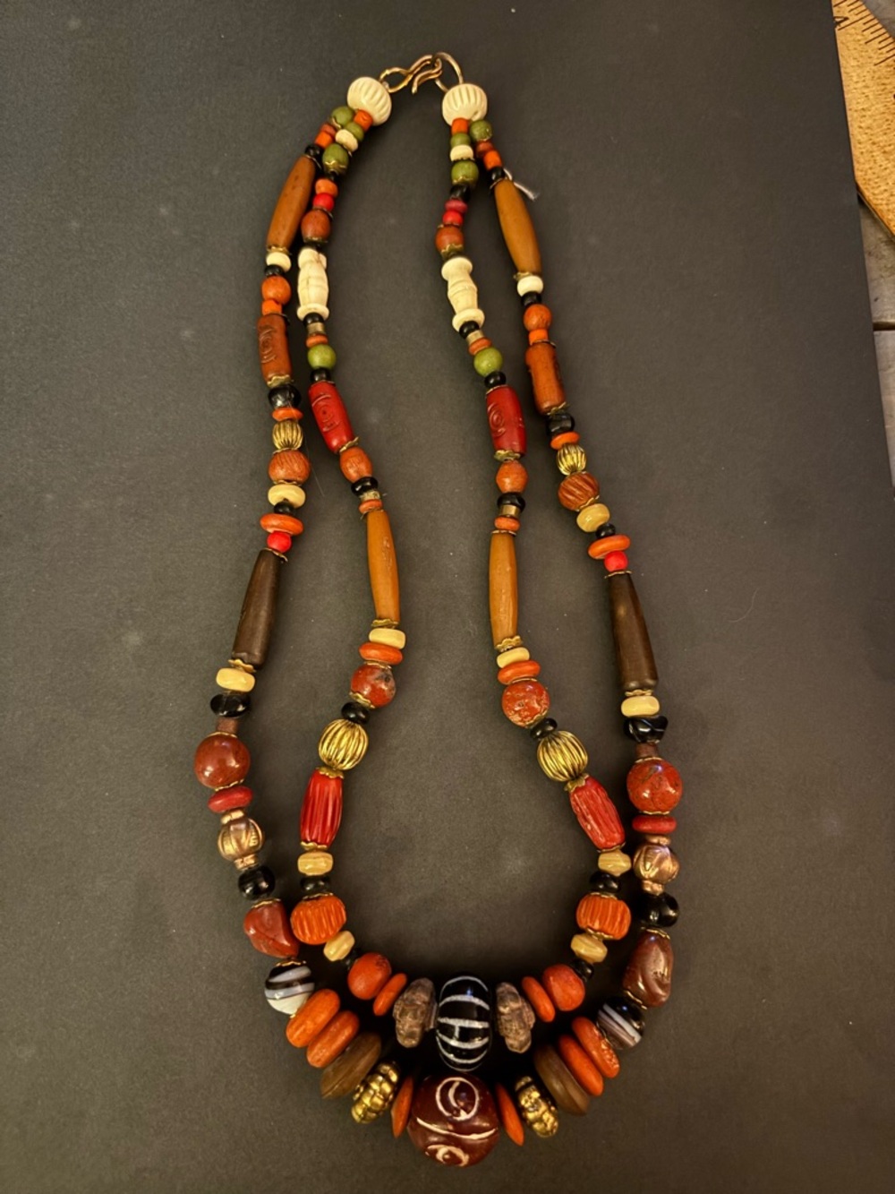 Boho 20” Necklace Featuring Carnelian and African Trade Beads